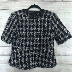 Zara Houndstooth Peplum Top Size Medium